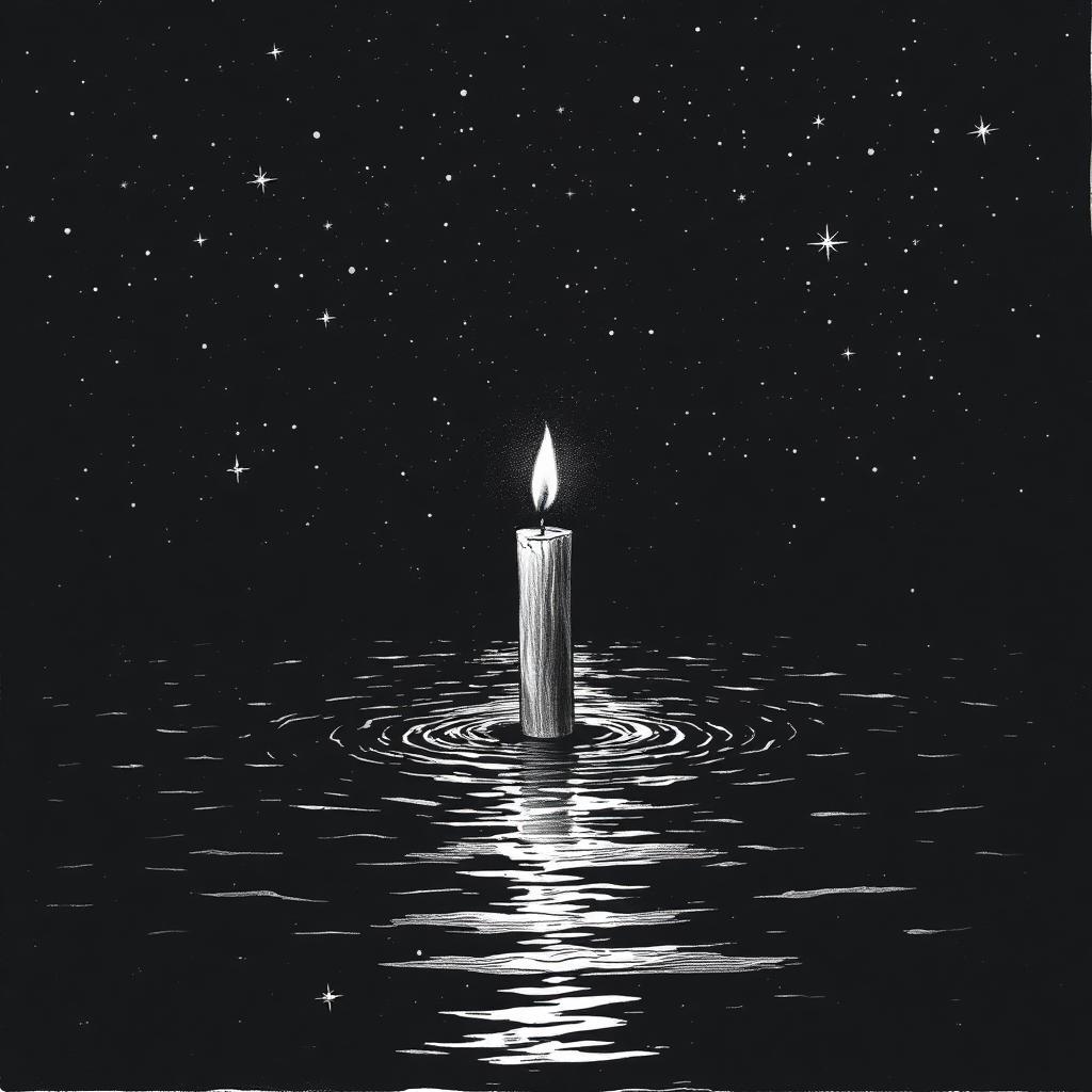 O singură lumânare plutind într-un ocean de stele